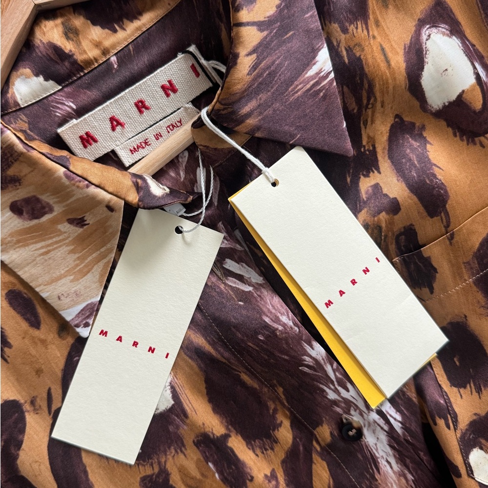 Marni Brown and Purple Abstract Silk Button-Up